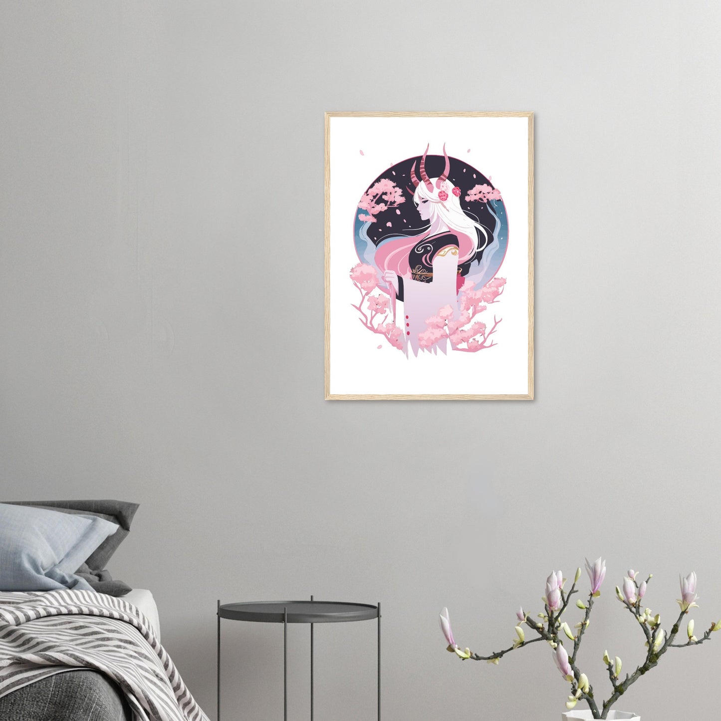 weibliche Zauberin Sakura mit Hörnern - gerahmtes Bild
