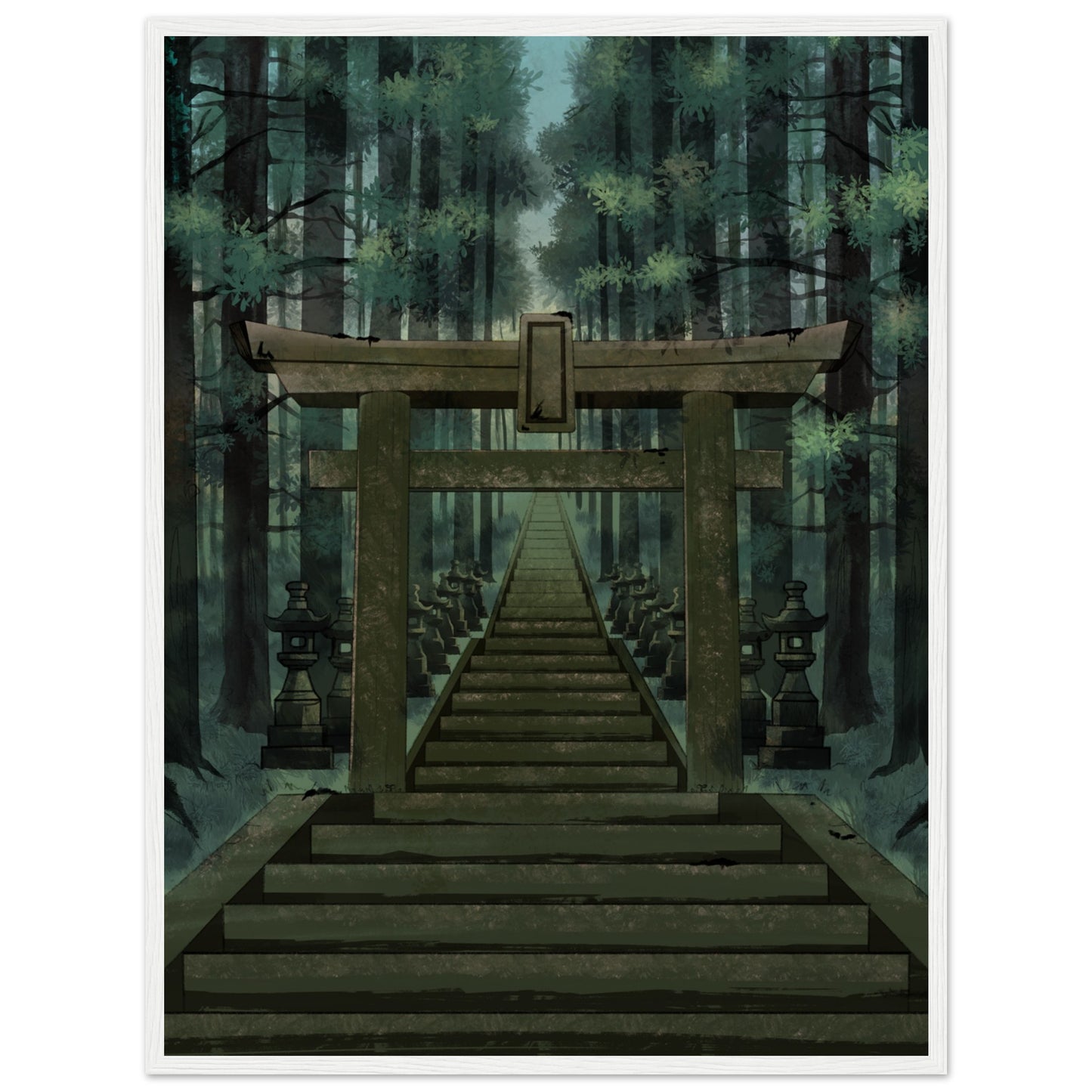 Treppen im Wald - gerahmtes Bild